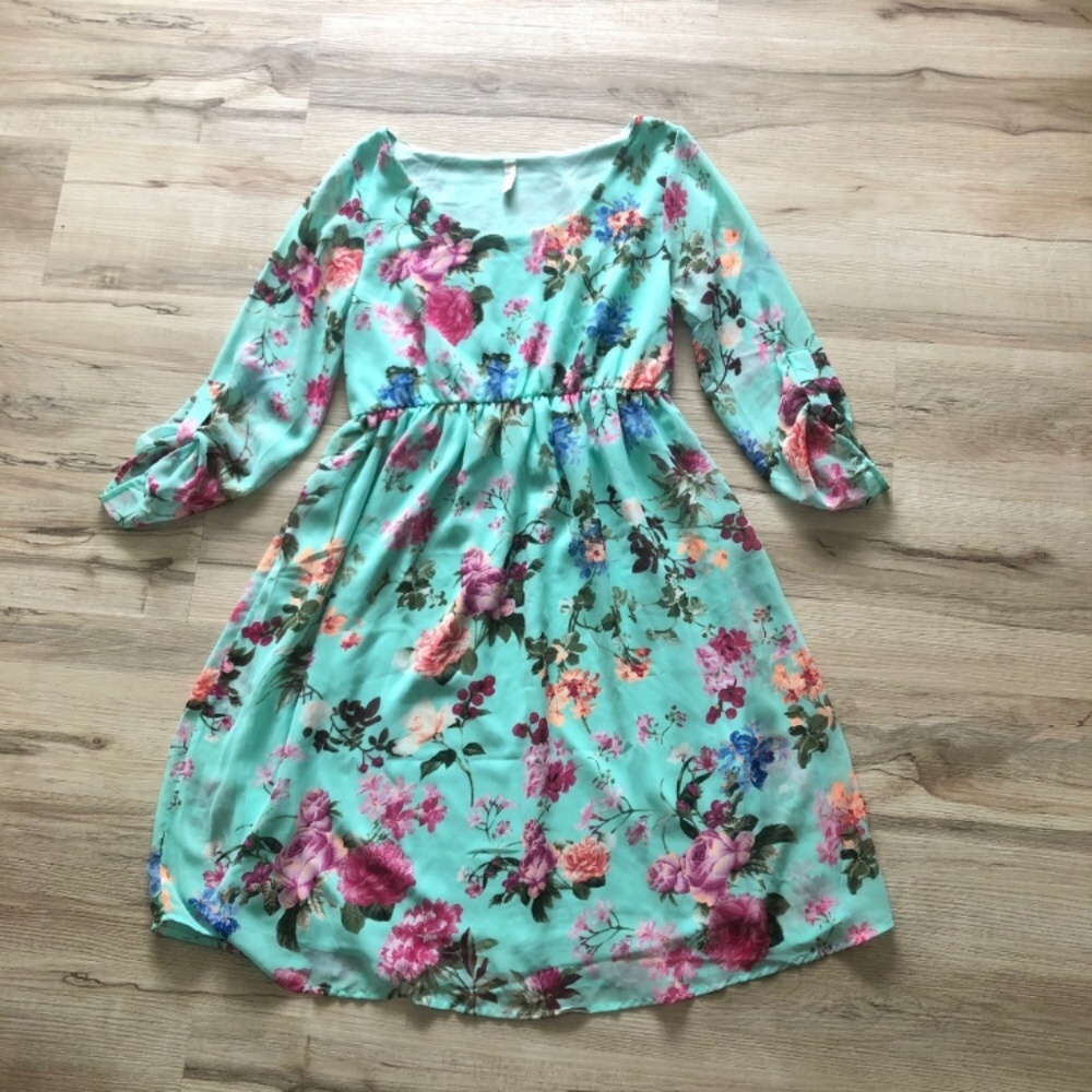 PinkBlush Teal Green Floral Maternity Dress